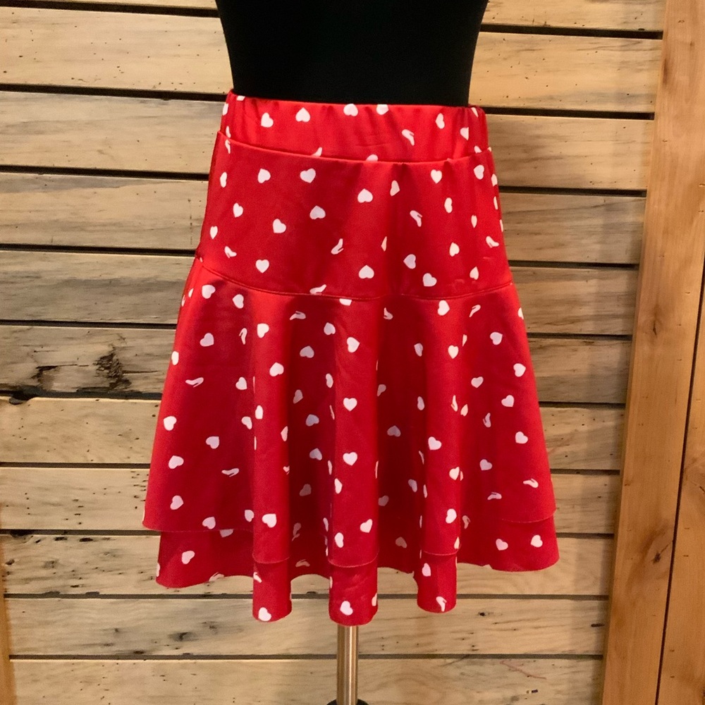 Red with White Heart Mini Skirt Size M